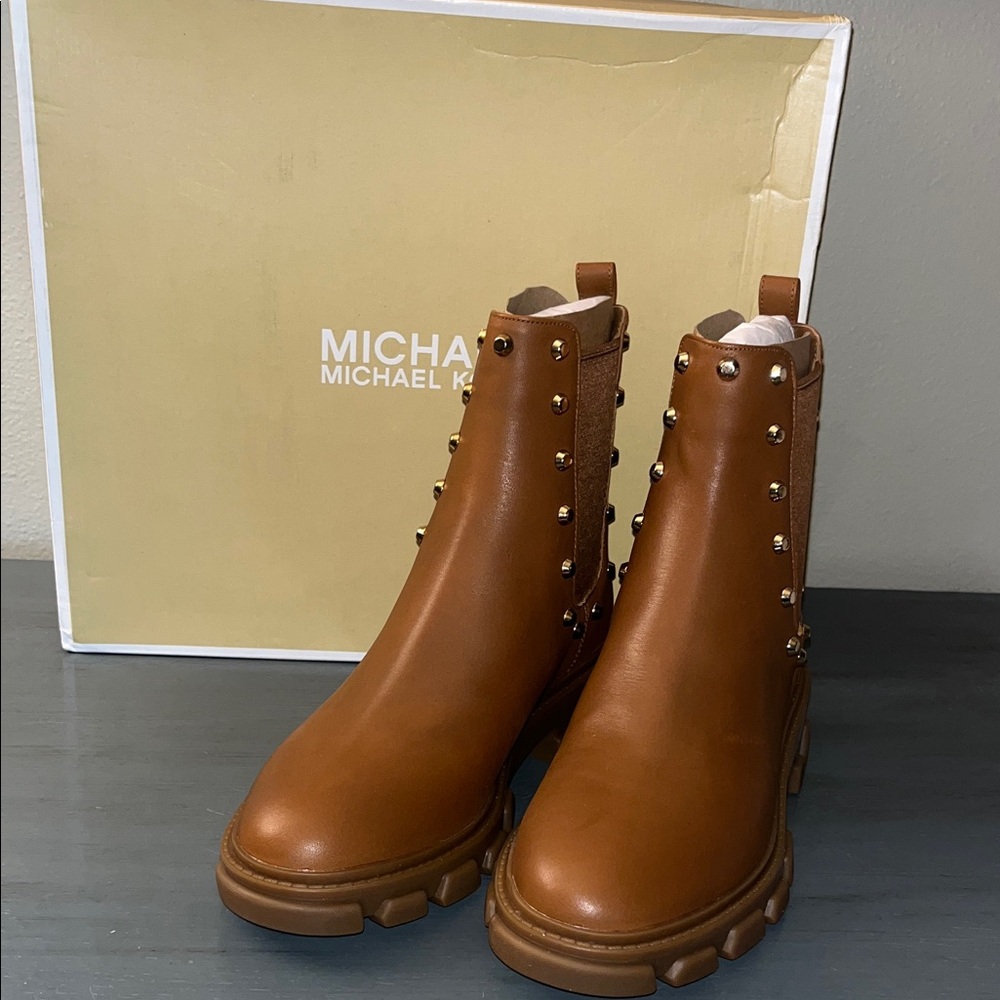 MICHAEL MICHAEL KORS Womens Brown Back Pull-Tab Ridley Leather Chelsea Boot 5.5M - Picture 2 of 16